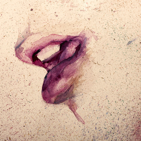 Creative lips watercolor image. Close up macro shoot. Copyspace for art and designの写真素材