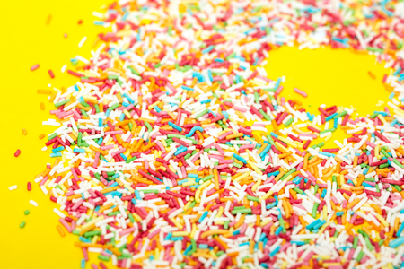 Multicolored Pastel background or colorful texture with top view. Pastel tasty fluffy sweet mini marshmallows. Minimal summer holiday style. Funny tasty cake.の写真素材