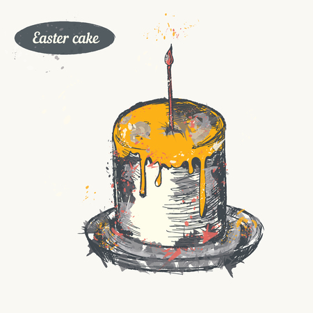 Hand drawn sketch. Easter cake. Vector vintage illustration. Isolated object on light beige background. Menu design.のイラスト素材