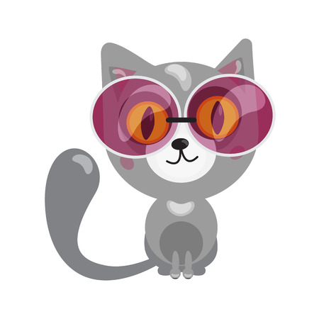 cartoon character in flat art style . Cat sit in glasses. Vector illustration.のイラスト素材