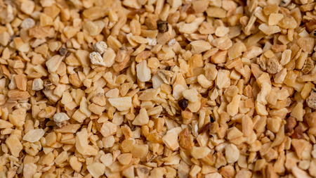 Dried garlic spice. Macro photography. Food photography concept