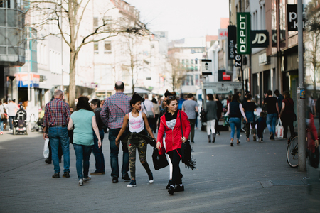 Nurnberg, Germany - April 5, 2018: People walking on the street in Old Town (Altstadt).のeditorial素材