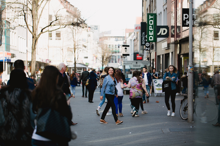Nurnberg, Germany - April 5, 2018: People walking on the street in Old Town (Altstadt).のeditorial素材
