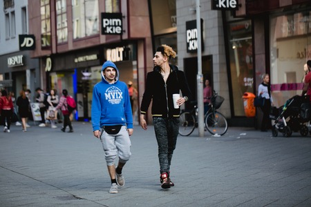 Nurnberg, Germany - April 5, 2018: People walking on the street in Old Town (Altstadt).のeditorial素材