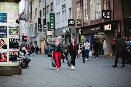 Nurnberg, Germany - April 5, 2018: People walking on the street in Old Town (Altstadt).のeditorial素材