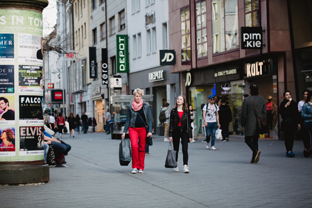 Nurnberg, Germany - April 5, 2018: People walking on the street in Old Town (Altstadt).のeditorial素材