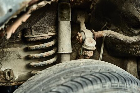 Details of old car. Aged oldtimer vintage automobile. Spare parts of retro classic automobile....