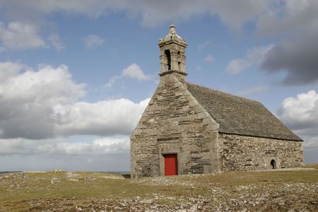 it is a small church on a small moutainの写真素材