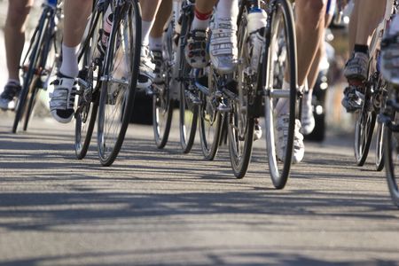 wheels during a cycling raceの写真素材