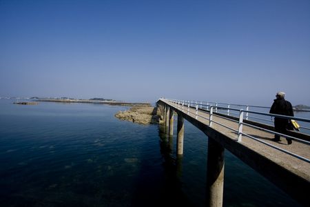 a long bridse to take boat to islandの写真素材