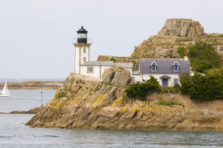 small island in the sea in brittanyの写真素材