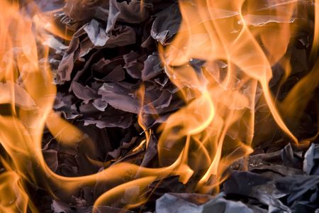some papers burns in a big fire