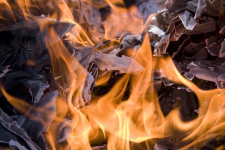 some papers burns in a big fireの写真素材