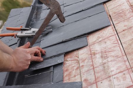 roofer made a roof with slatesの写真素材