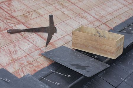 roofer made a roof with slatesの写真素材