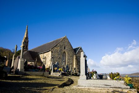 cemetery with old tombstone in brittanyの写真素材