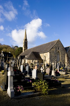 cemetery with old tombstone in brittanyの写真素材