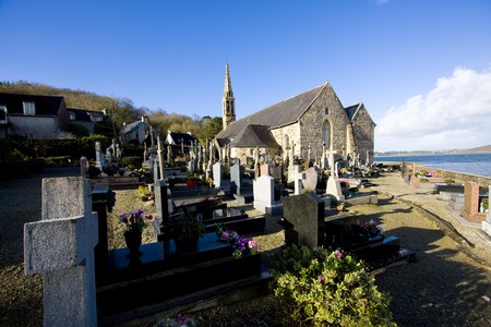 cemetery with old tombstone in brittanyの写真素材