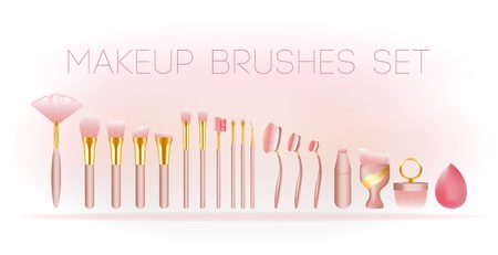 Set of pink and gold brushes for make-up vector illustrationのイラスト素材