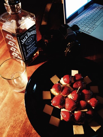 ReLaxing with wine and strawberriesのeditorial素材