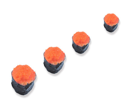 This is a Tobiko Nigiri on  white isolatedの写真素材