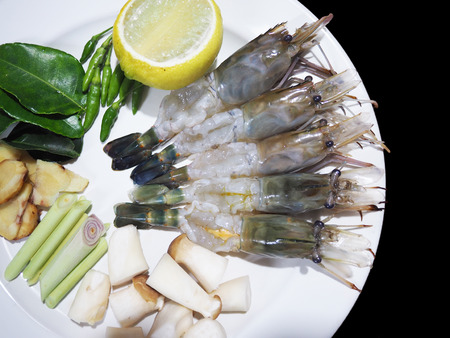 The ingredient of Tom Yum Kung on  black isolatedの写真素材