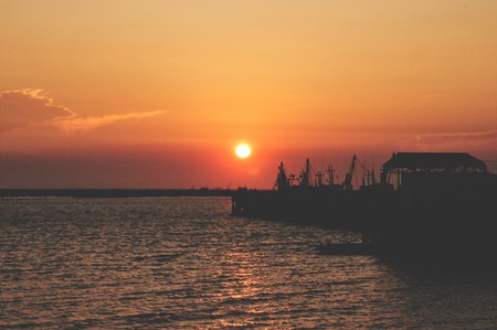 This is sunset at the  haborの写真素材