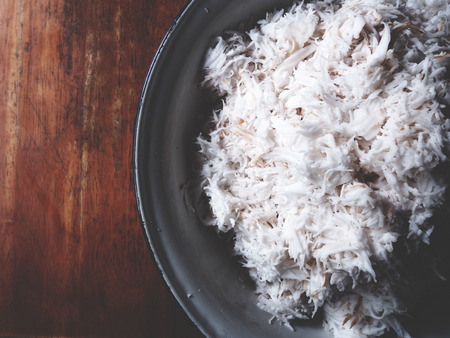This is grated coconut in a bowl