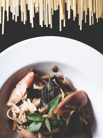 This is linguine spicy  sausageの写真素材