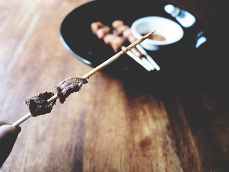 This is grilled sausage and pork intestine with spicy mala (Sichuan pepper)の写真素材