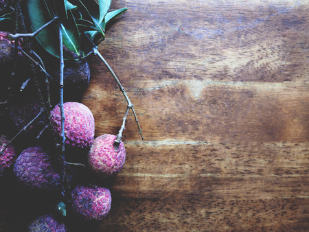 This is fresh lychee on wooden table, soft  toneの写真素材