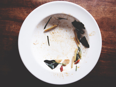 The chef's pleasure is that his food was eaten all. The picture of food was eaten all on white dishes.  soft toneの写真素材