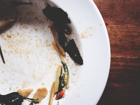 The chef's pleasure is that his food was eaten all. The picture of food was eaten all on white dishes.  soft toneの写真素材