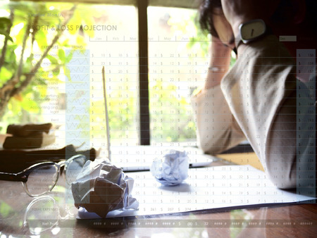 Twelve Month Profit & loss projection on workplace background. Profit $ loss conceptの写真素材