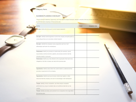 The picture of business planning form on workspace background. business management conceptの写真素材
