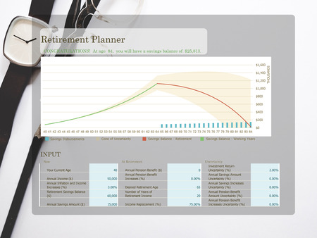 Retirement planning graph on workplace background. Retirement planning concept.の写真素材