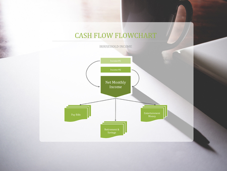 Household income cash flow flowchart on workspace background. Saving conceptの写真素材