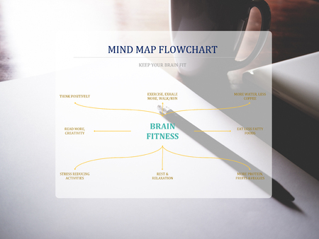 Brain fitness mind map flow chart on workplace background. keep your brain fit conceptの写真素材