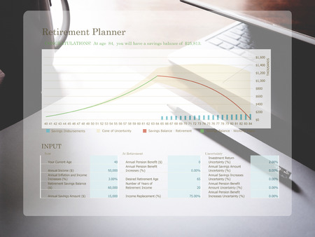 Retirement planning graph on workplace background. Retirement planning concept.の写真素材