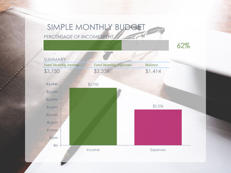 The picture of monthly budget graph on workspace background. Financial management conceptの写真素材