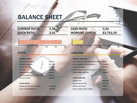 The picture of balance sheet on workspace background. financial management conceptの写真素材