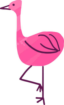 Colorful cartoon flamingo doodle. Flat digital animal vector illustrationのイラスト素材