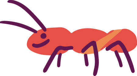 Colorful cartoon ant doodle. Flat digital animal vector illustrationのイラスト素材