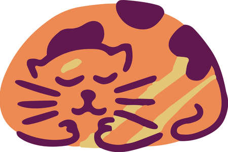 Colorful cartoon cat doodle. Flat digital animal vector illustrationのイラスト素材