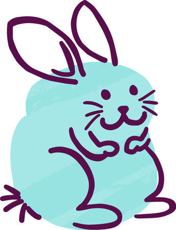 Colorful cartoon rabbit doodle. Flat digital animal vector illustrationのイラスト素材