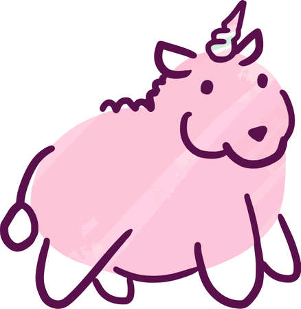 Colorful cartoon unicorn doodle. Flat digital animal vector illustrationのイラスト素材