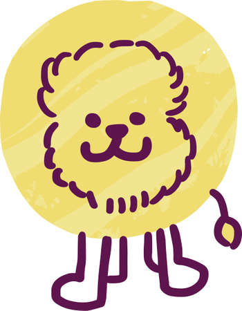 Colorful cartoon lion doodle. Flat digital animal vector illustrationのイラスト素材