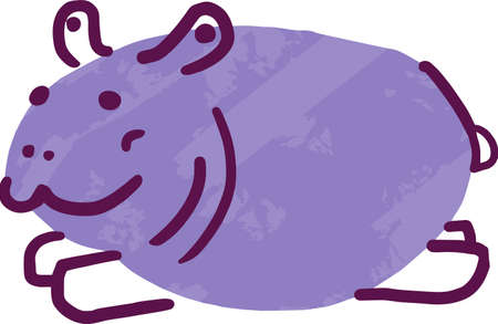 Colorful cartoon hippopotamus doodle. Flat digital animal vector illustrationのイラスト素材
