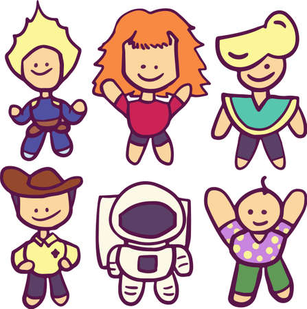 Set of mini cartoon character with different style, job, clothing and personality. Digital Flat vector illustrationのイラスト素材