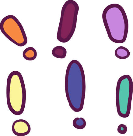 Set of cartoon exclamation marks icon with different color. Flat vector digital illustrationのイラスト素材
